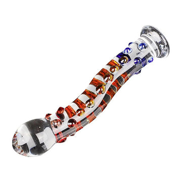 Plug Anal de Vidro - Curvo com Bolinhas Coloridas